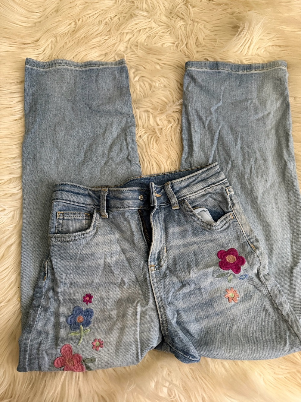 Girls Light Blue Embroidered Flower Girls Jeans